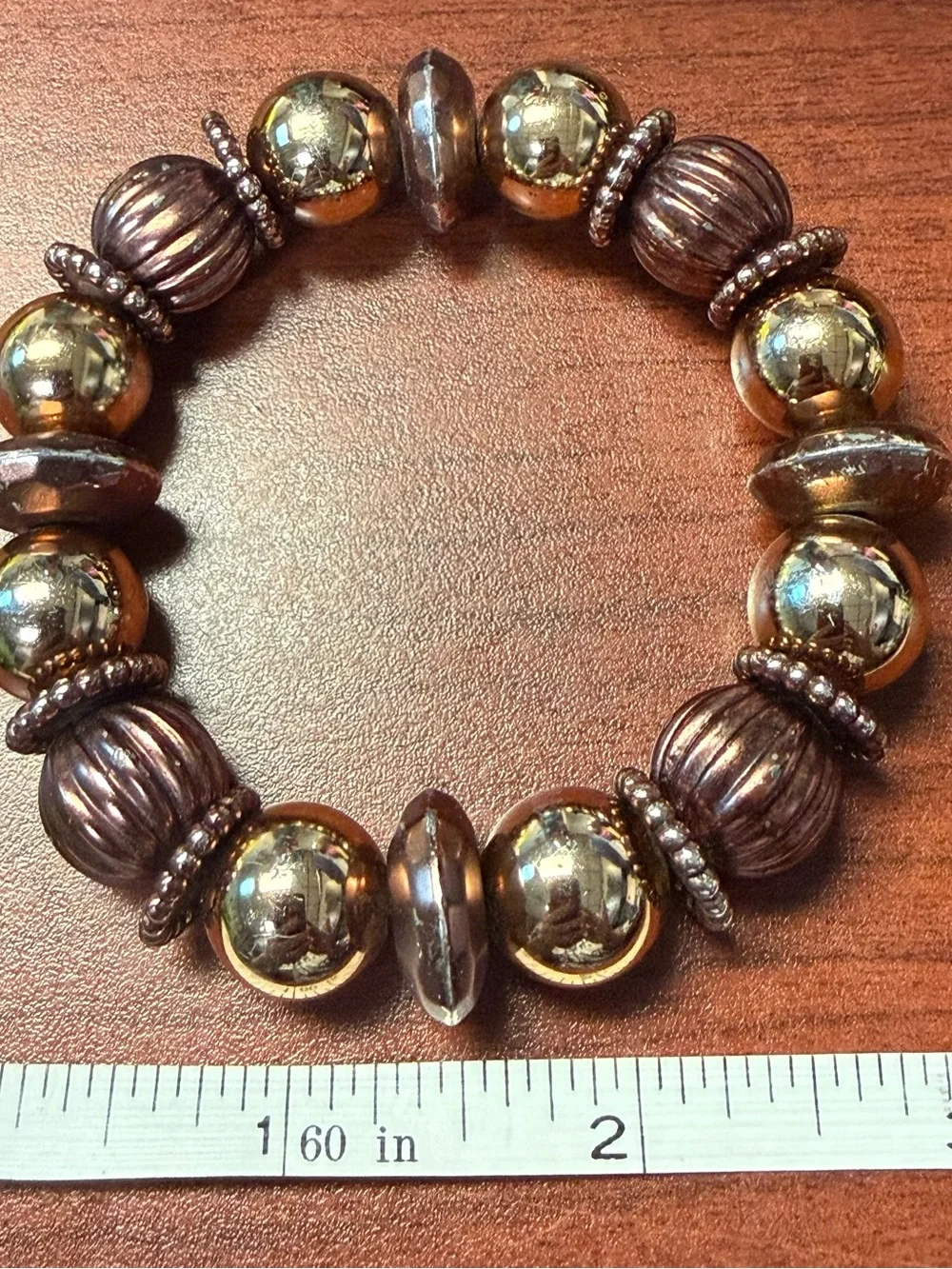 Gold and Bronze Beaded Costume Stretch Bracelet